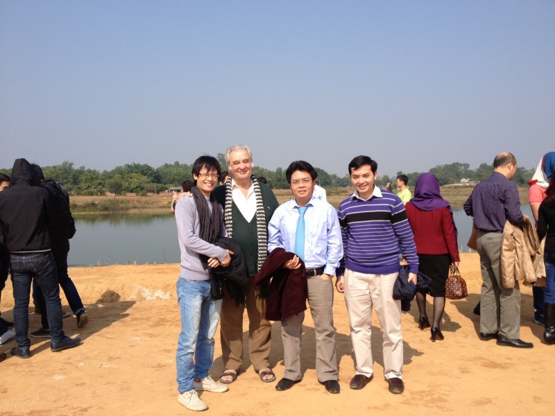 Left to right: Dr. Pham Tuan Anh, Prof. Pierre Darriulat, Ass. Prof. Dr. Pham Anh Tuan (VNSC Director) and Dr. Pham Ngoc Diep visiting the future Vietnam Space Center at the Hoa Lac High-Tech Park
